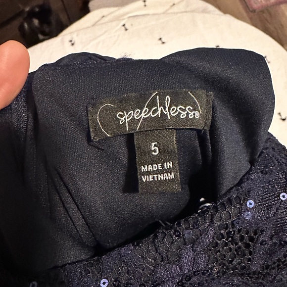 Speechless Navy Lace Sequin Fit & Flare Mini Dress - Picture 2 of 11